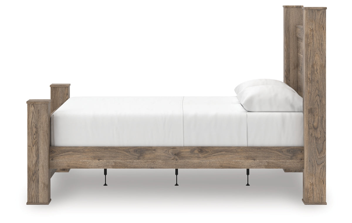 Rusticott Queen Poster Bed with Mirrored Dresser and Nightstand