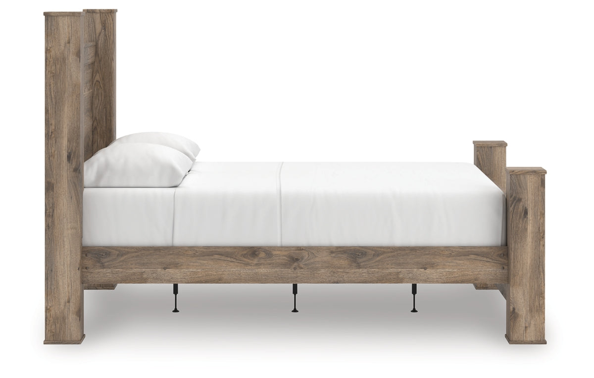 Rusticott Queen Poster Bed with Mirrored Dresser and Nightstand