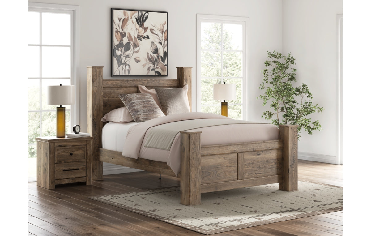 Rusticott Queen Poster Bed with Mirrored Dresser