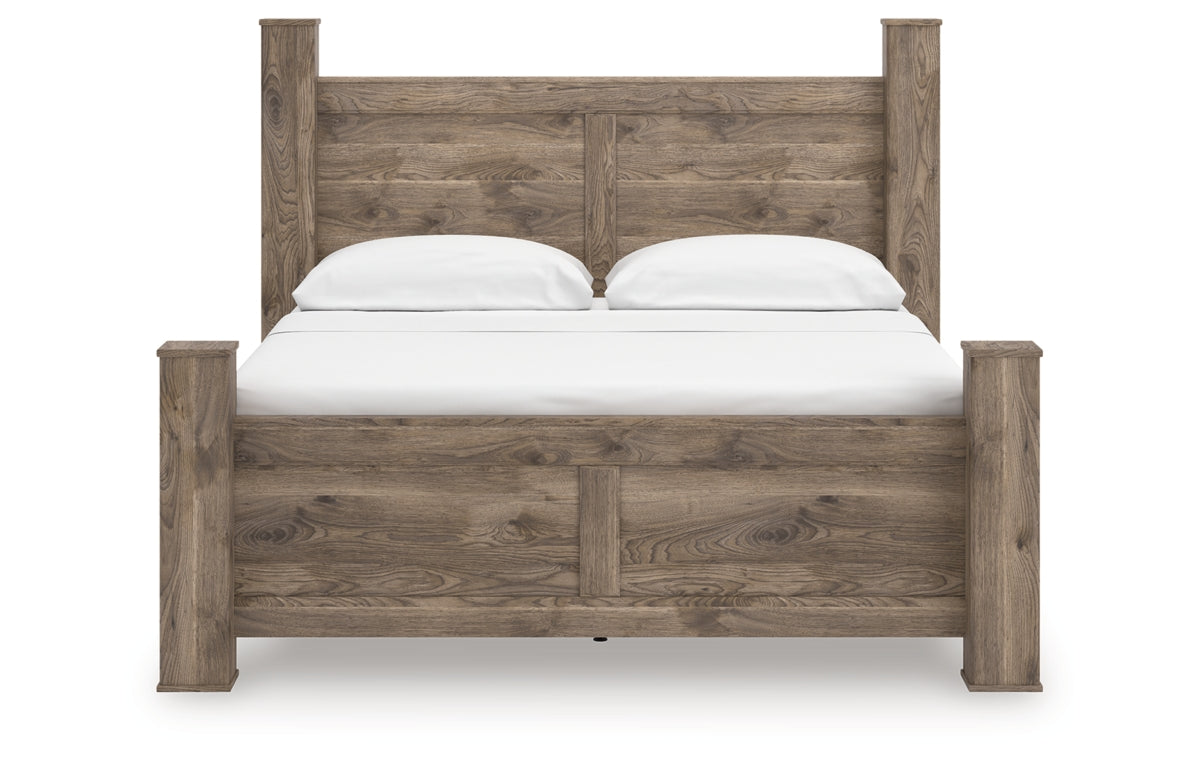 Rusticott King Poster Bed, Dresser, Mirror and Nightstand