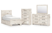 Lawroy Twin Panel Bed with Storage with Mirrored Dresser and Chest