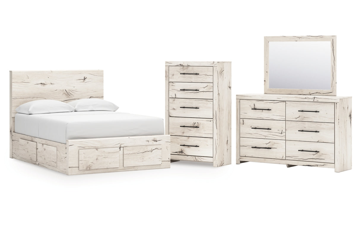 Lawroy Full Panel Storage Bed with Mirrored Dresser and Chest