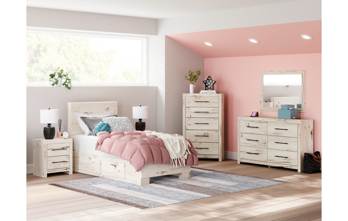 Lawroy Twin Panel Bed with Mirrored Dresser