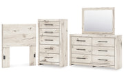 Lawroy Twin Panel Headboard with Mirrored Dresser and Chest