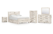 Lawroy Queen Panel Bed with Mirrored Dresser, Chest and Nightstand