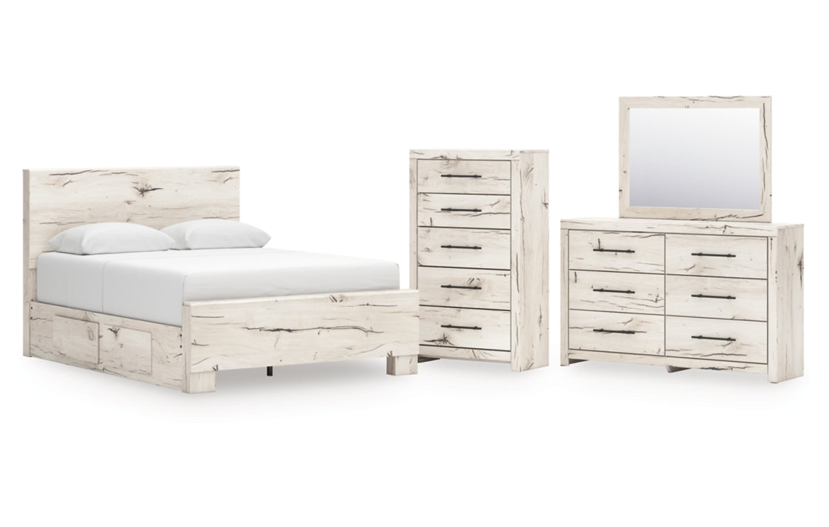 Lawroy Queen Panel Bed with Mirrored Dresser and Chest