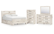 Lawroy Queen Panel Bed with Storage, Dresser, Mirror and Chest