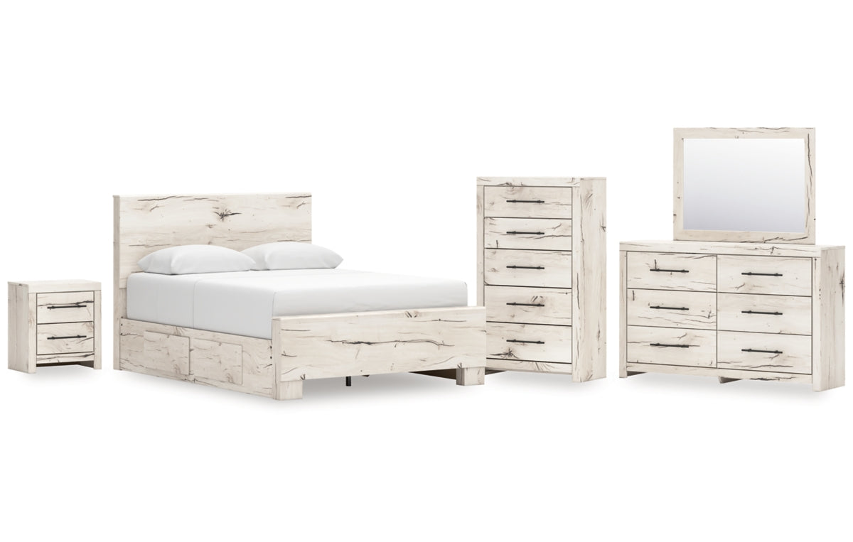 Lawroy Queen Panel Bed with Mirrored Dresser, Chest and Nightstand