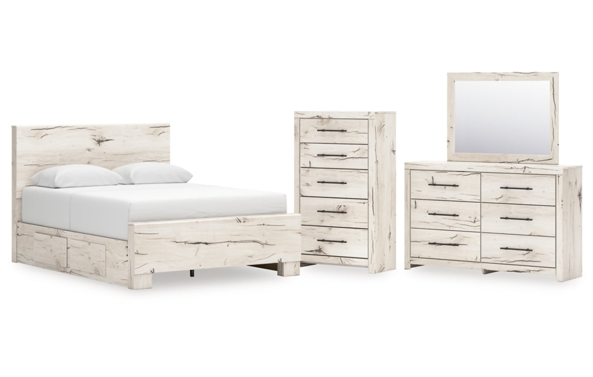 Lawroy Queen Panel Bed with Mirrored Dresser and Chest