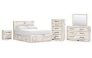 Lawroy Queen Panel Storage Bed with Mirrored Dresser, Chest and Nightstand