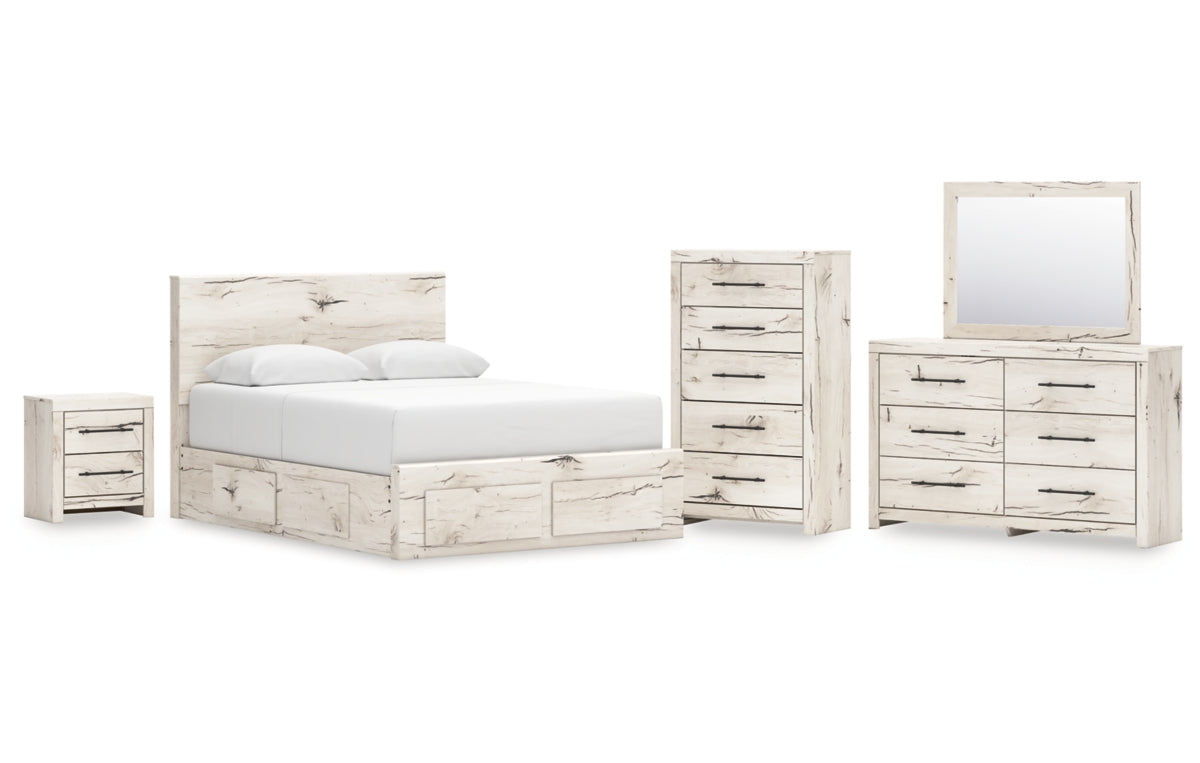 Lawroy Queen Panel Storage Bed, Dresser, Mirror, Chest and Nightstand