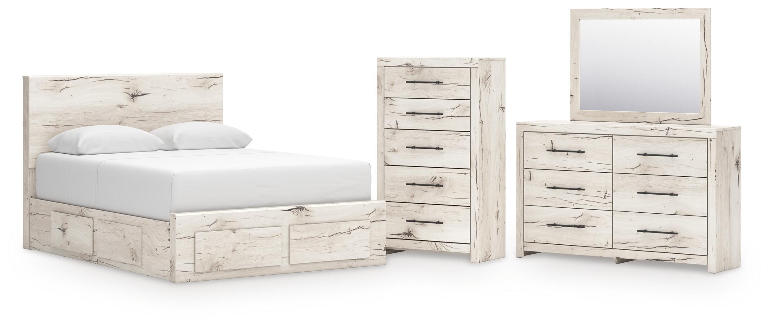 Lawroy Queen Panel Storage Bed, Dresser, Mirror and Chest