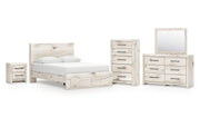 Lawroy Queen Panel Storage Bed with Mirrored Dresser, Chest and Nightstand