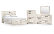 Lawroy Queen Panel Storage Bed with Mirrored Dresser and Chest
