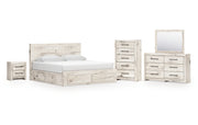Lawroy King Panel Storage Bed with Mirrored Dresser, Chest and Nightstand