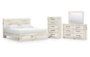 Lawroy King Panel Storage Bed with Mirrored Dresser and Chest