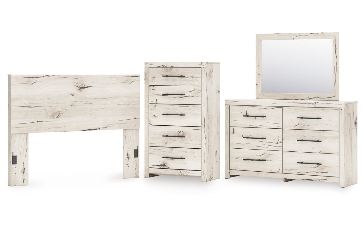 Lawroy Queen Panel Headboard with Mirrored Dresser and Chest