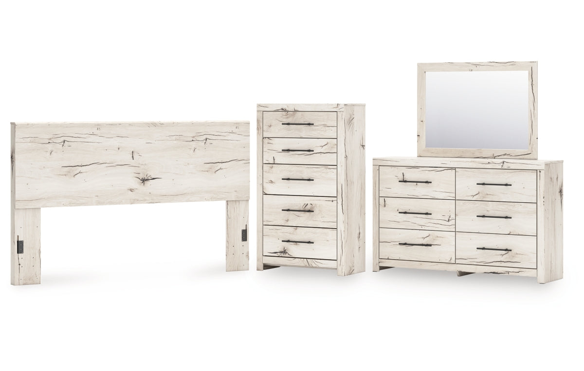 Lawroy King Panel Headboard with Mirrored Dresser and Chest