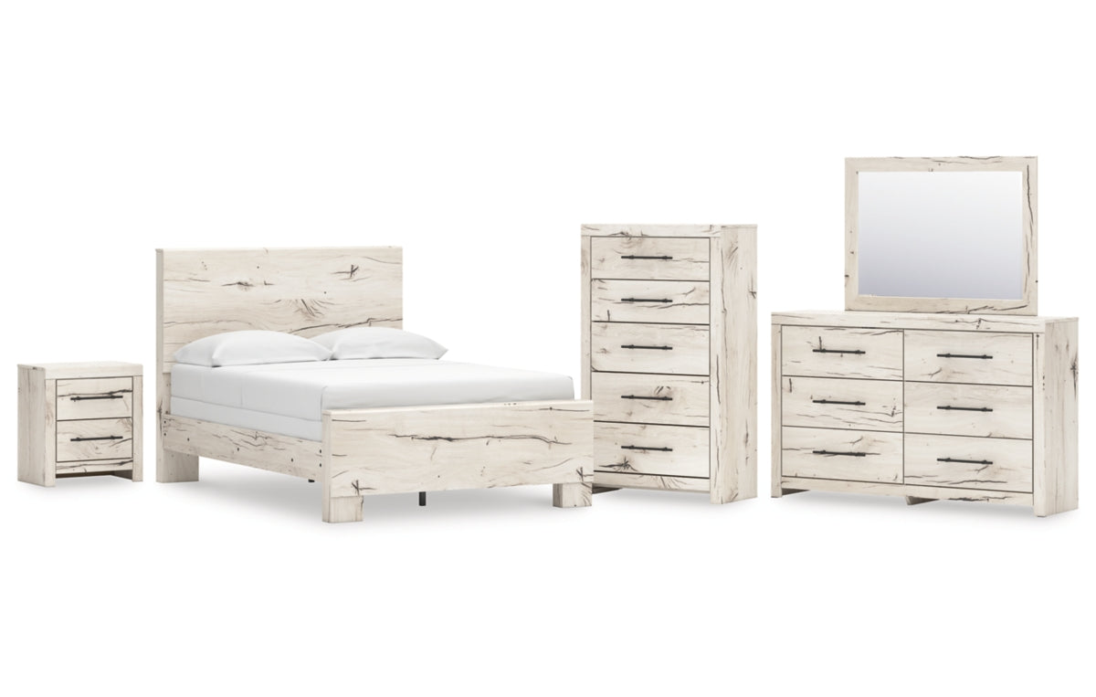 Lawroy Full Panel Bed with Mirrored Dresser, Chest and Nightstand