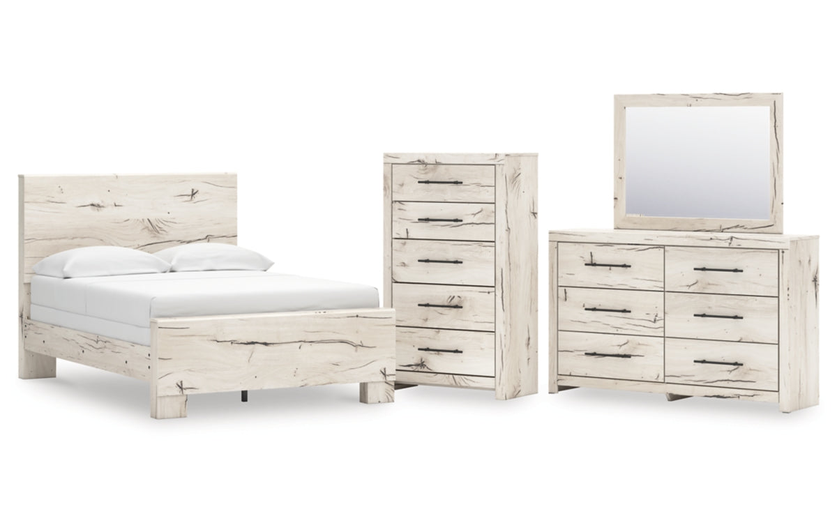Lawroy Full Panel Bed with Mirrored Dresser and Chest