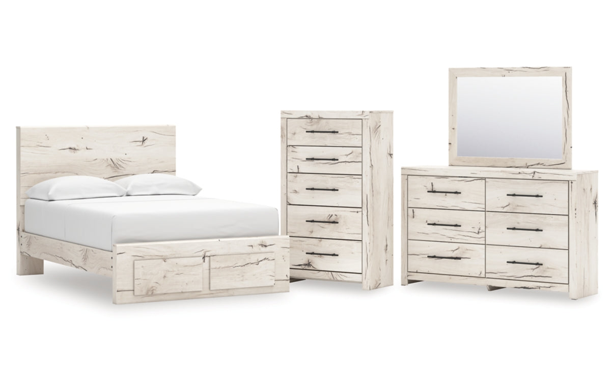 Lawroy Full Panel Storage Bed with Mirrored Dresser and Chest