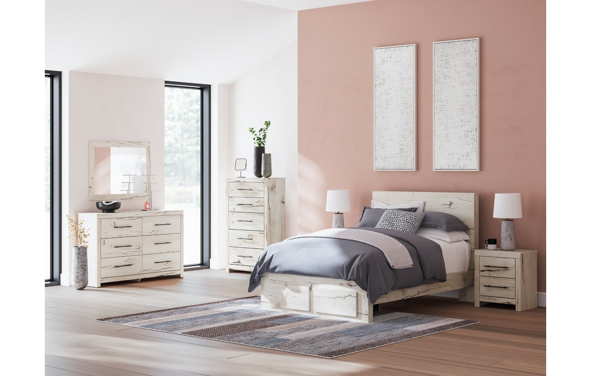 Lawroy Full Panel Storage Bed with Mirrored Dresser, Chest and Nightstand