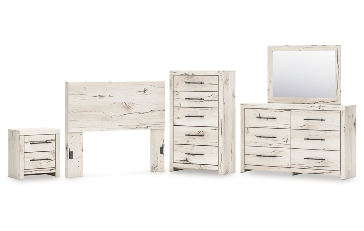 Lawroy Full Panel Headboard with Mirrored Dresser, Chest and Nightstand