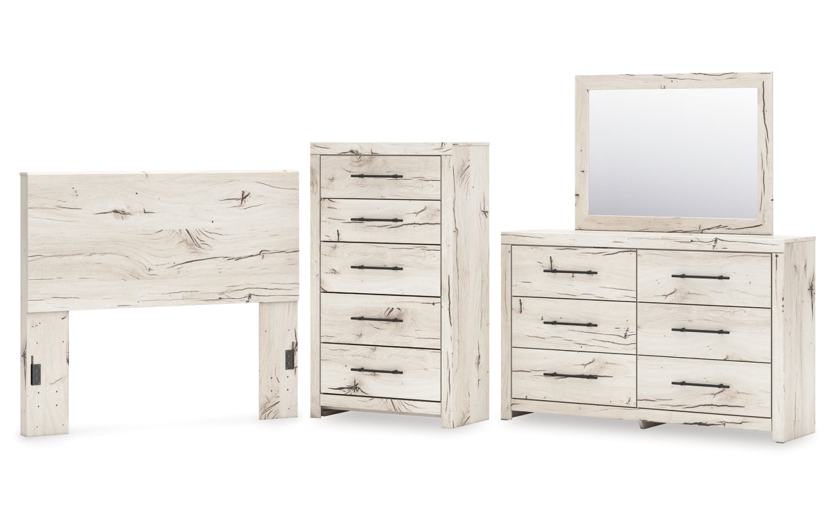 Lawroy Full Panel Headboard with Mirrored Dresser and Chest