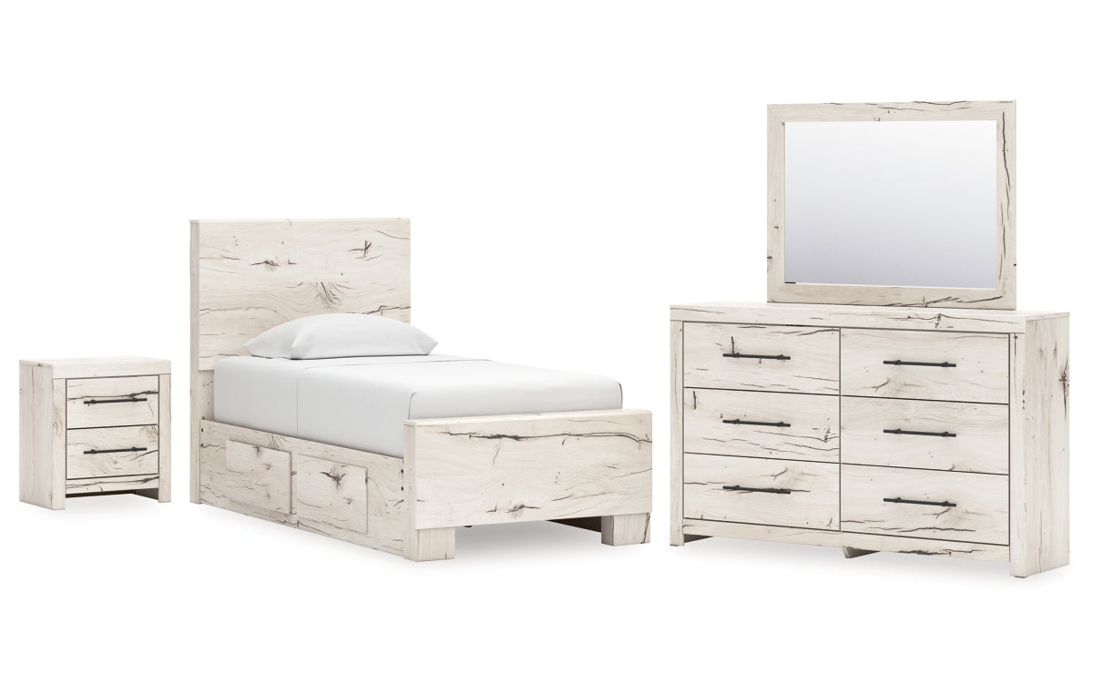 Lawroy Twin Panel Bed with Mirrored Dresser and Nightstand