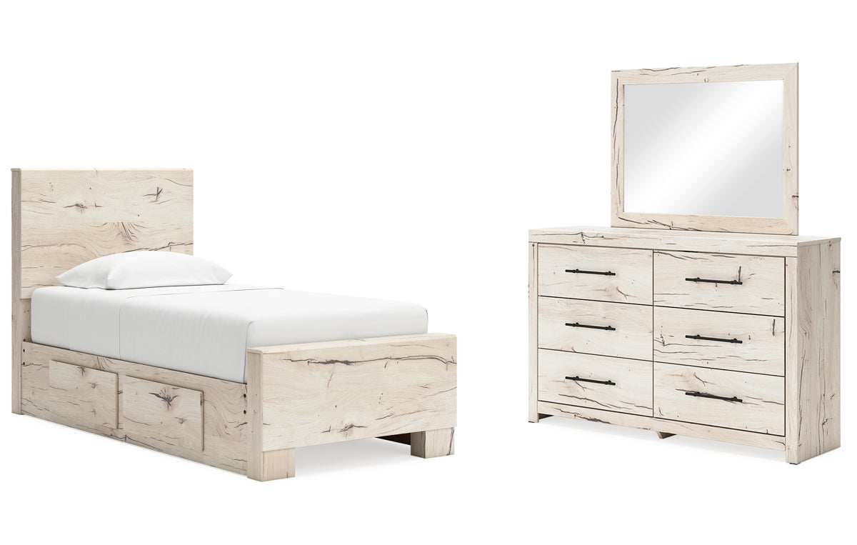 Lawroy Twin Panel Bed with Mirrored Dresser