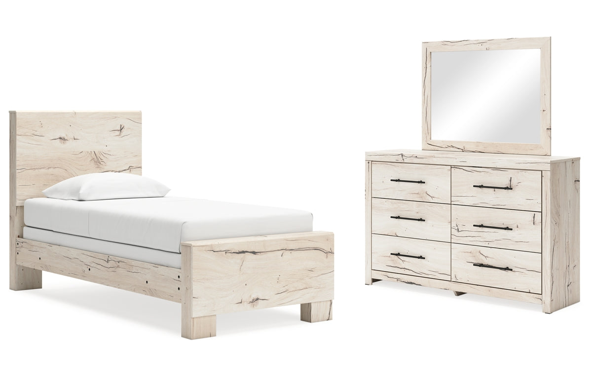 Lawroy Twin Panel Bed with Mirrored Dresser