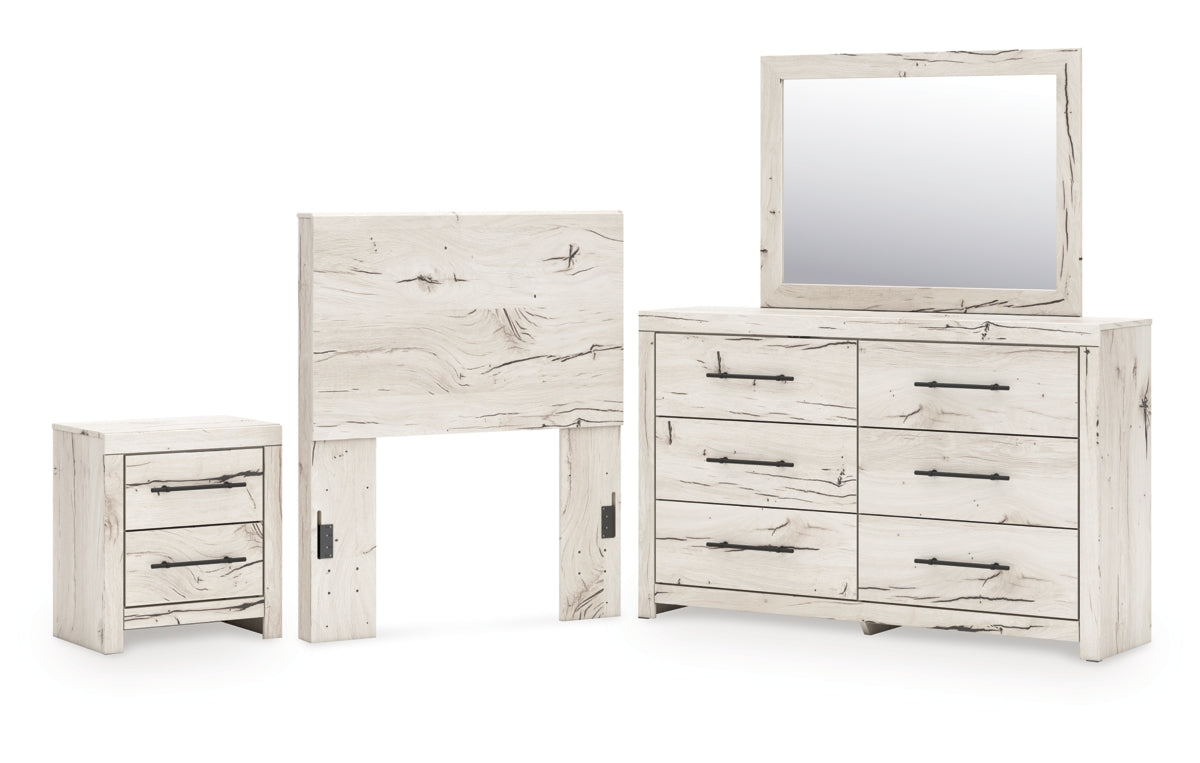 Lawroy Twin Panel Headboard with Mirrored Dresser and Nightstand