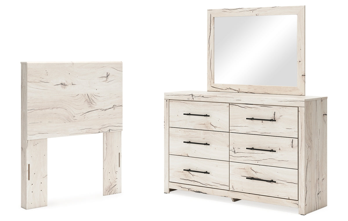 Lawroy Twin Panel Headboard with Mirrored Dresser
