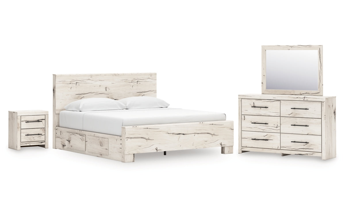 Lawroy King Panel Bed with Mirrored Dresser and Nightstand