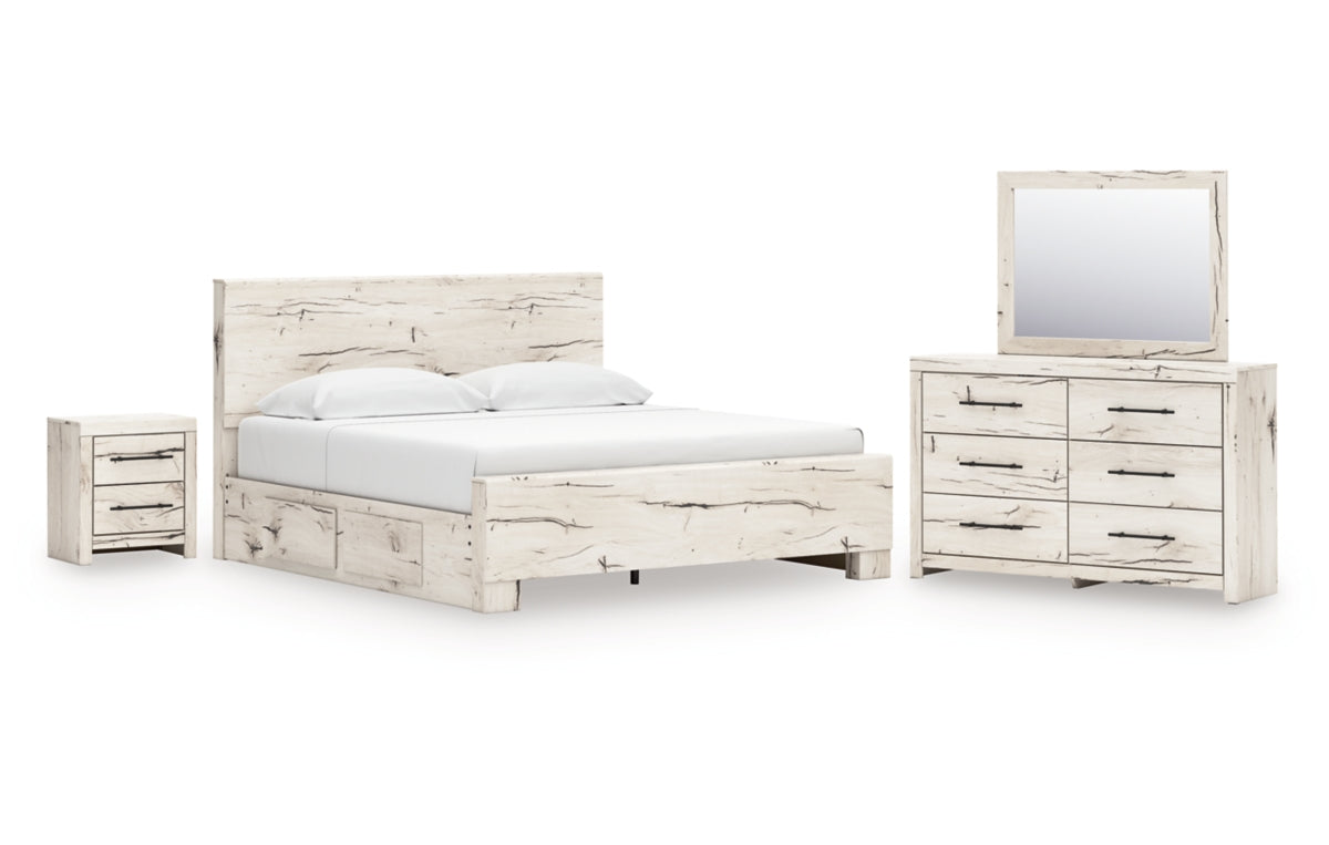 Lawroy King Panel Bed with Mirrored Dresser and Nightstand