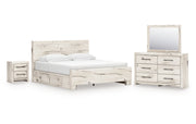 Lawroy King Panel Bed with Mirrored Dresser and Nightstand