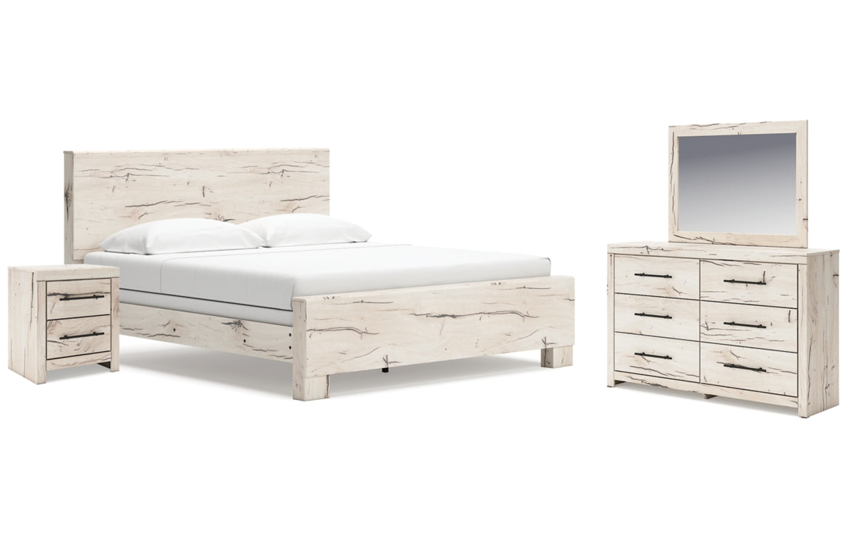 Lawroy King Panel Bed with Mirrored Dresser and Nightstand
