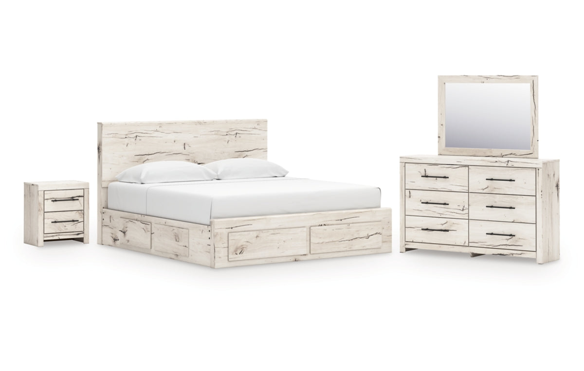 Lawroy King Panel Storage Bed with Mirrored Dresser and Nightstand