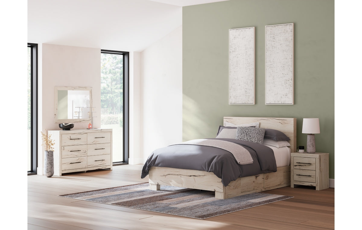 Lawroy Queen Panel Bed with Mirrored Dresser and Nightstand