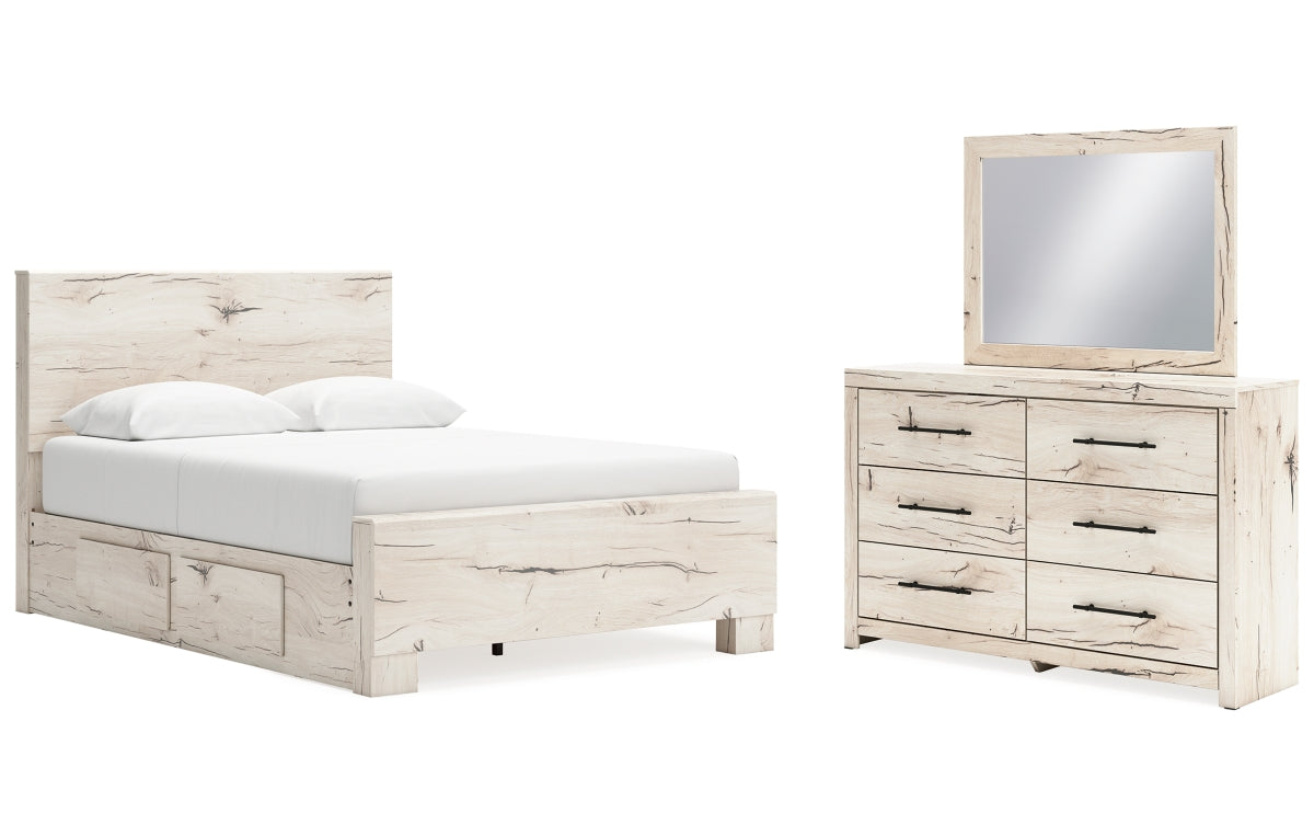 Lawroy Queen Panel Bed with Storage, Dresser and Mirror