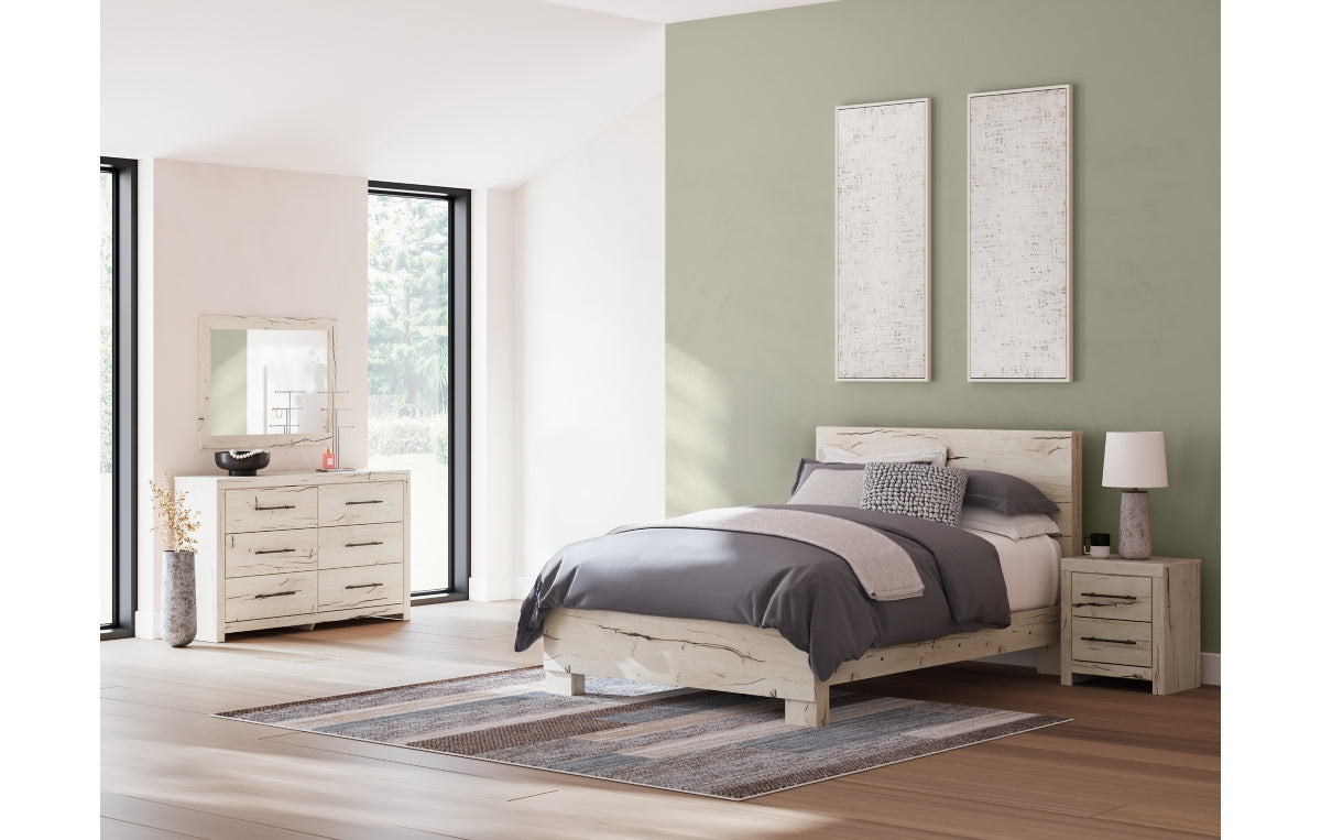 Lawroy Queen Panel Bed with Mirrored Dresser and Nightstand