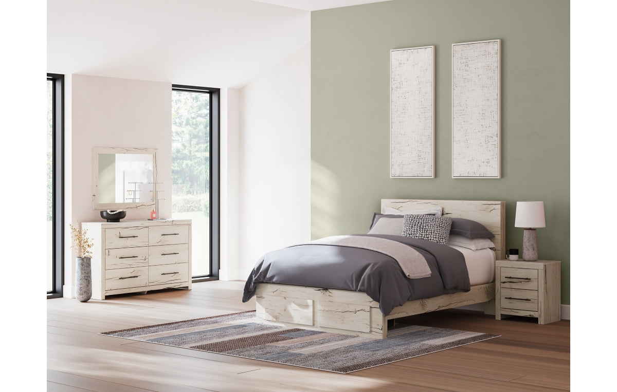 Lawroy Queen Panel Storage Bed with Mirrored Dresser and Nightstand