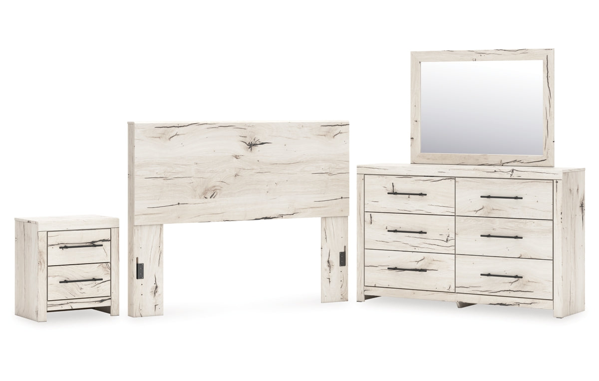 Lawroy Queen Panel Headboard with Mirrored Dresser and Nightstand