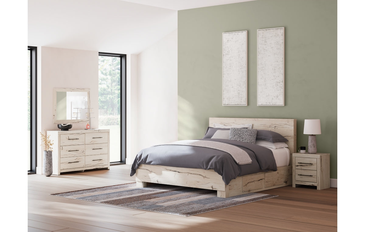 Lawroy King Panel Bed with Mirrored Dresser and Nightstand