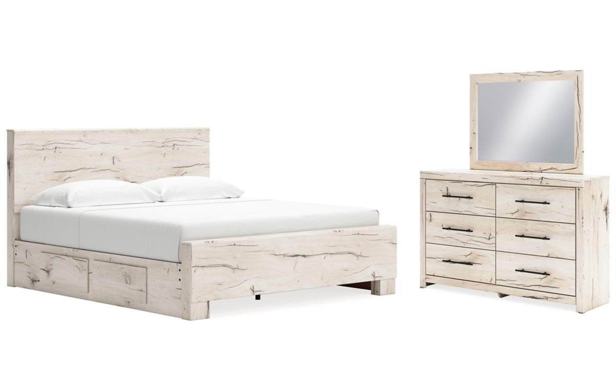 Lawroy King Panel Bed with Mirrored Dresser