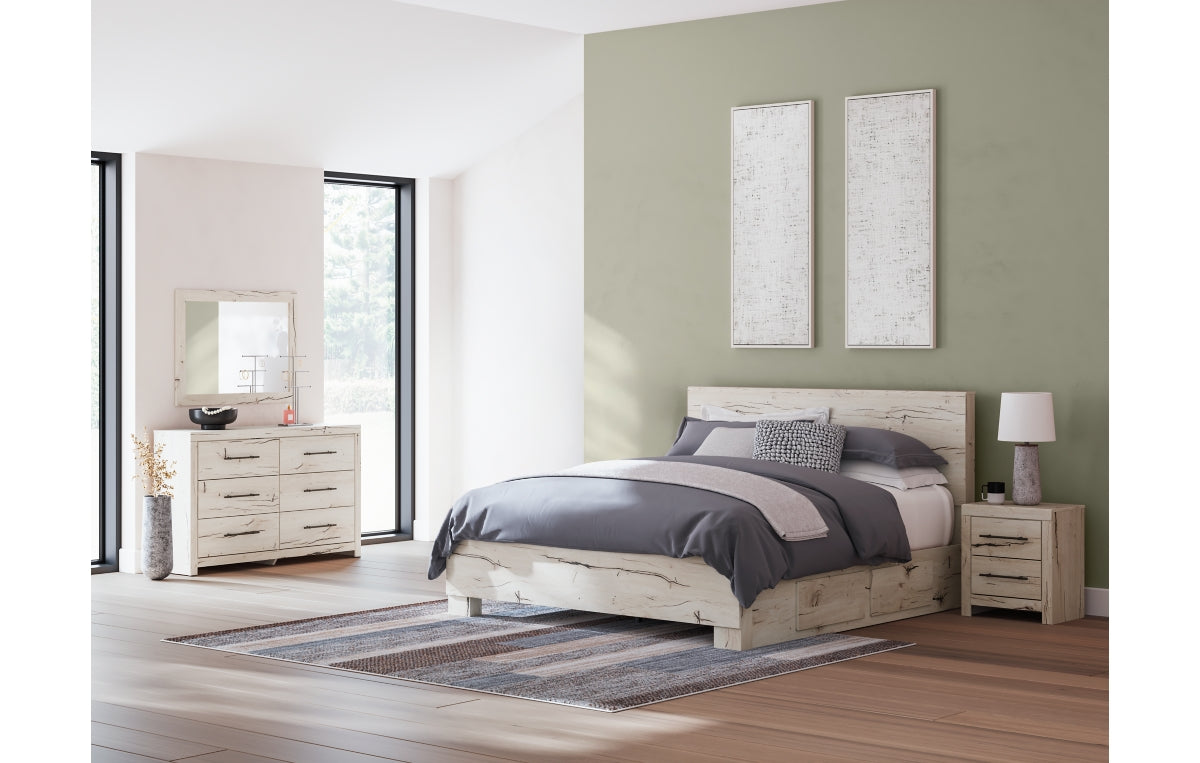 Lawroy King Panel Bed with Storage, Dresser, Mirror and Nightstand