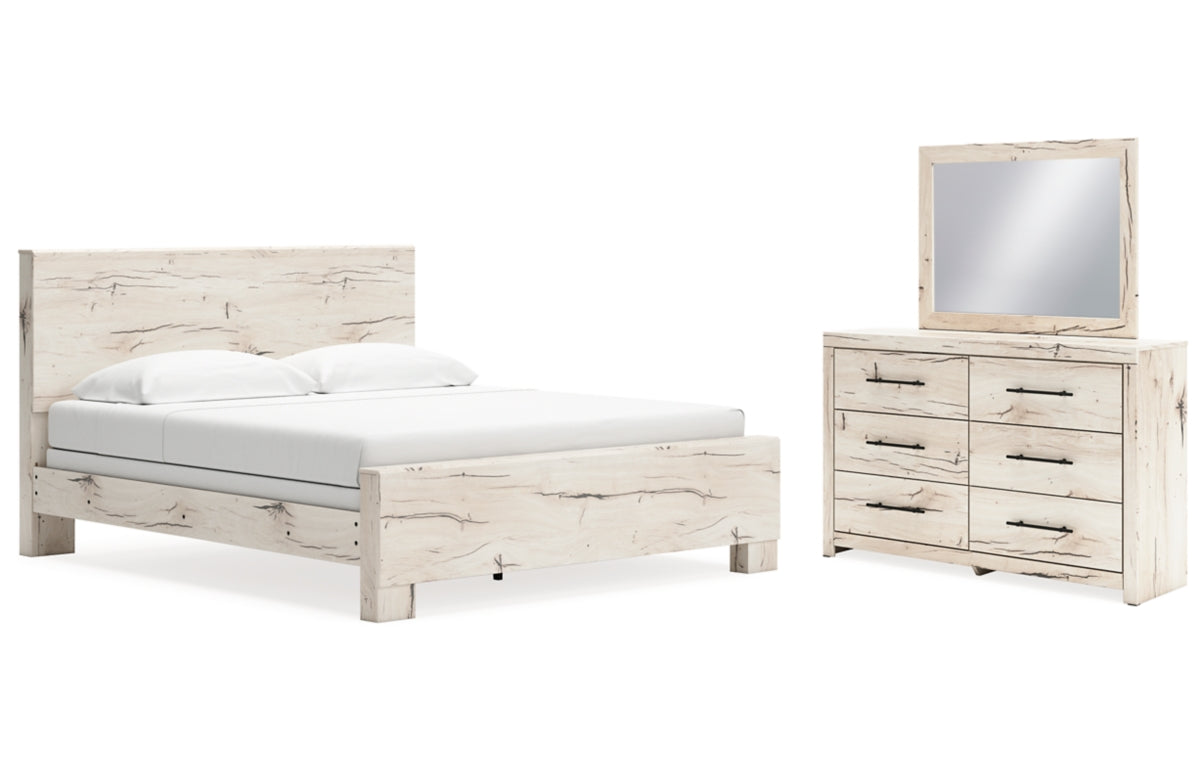 Lawroy King Panel Bed with Mirrored Dresser