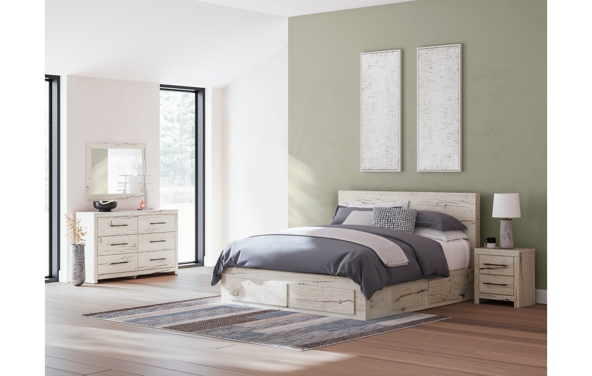 Lawroy King Panel Storage Bed, Dresser, Mirror and Nightstand