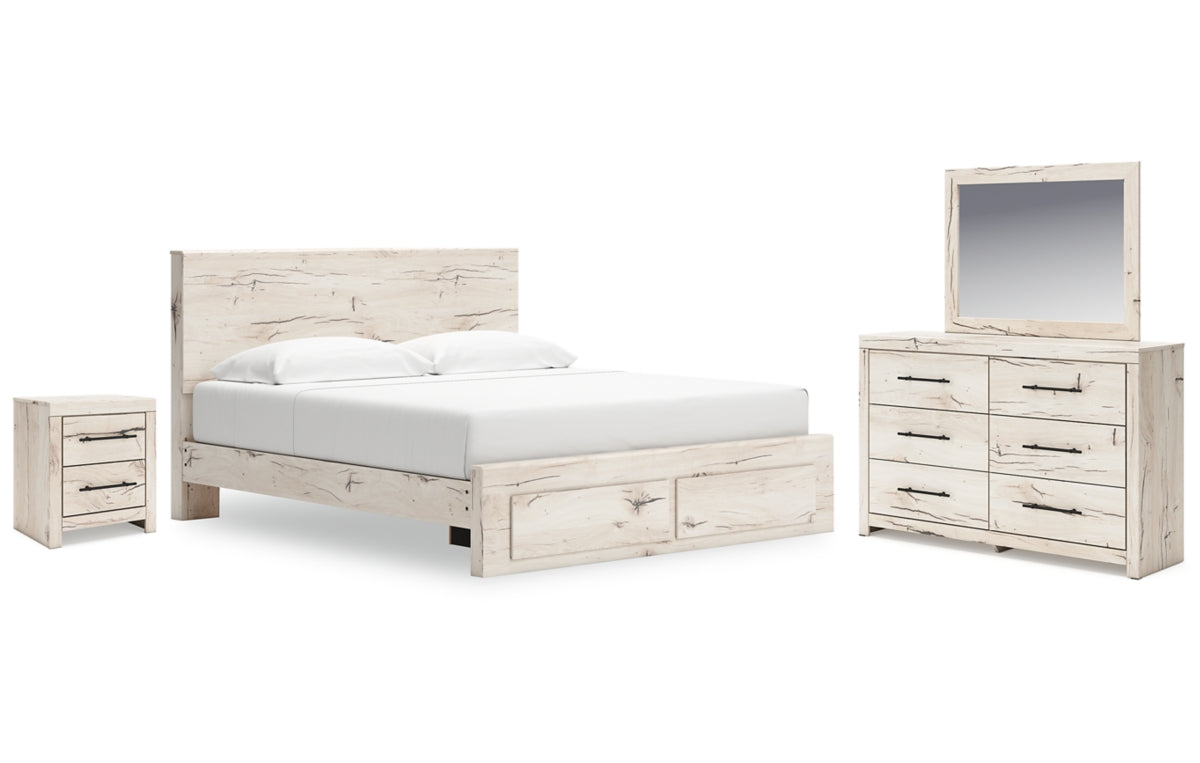 Lawroy King Panel Storage Bed with Mirrored Dresser and Nightstand