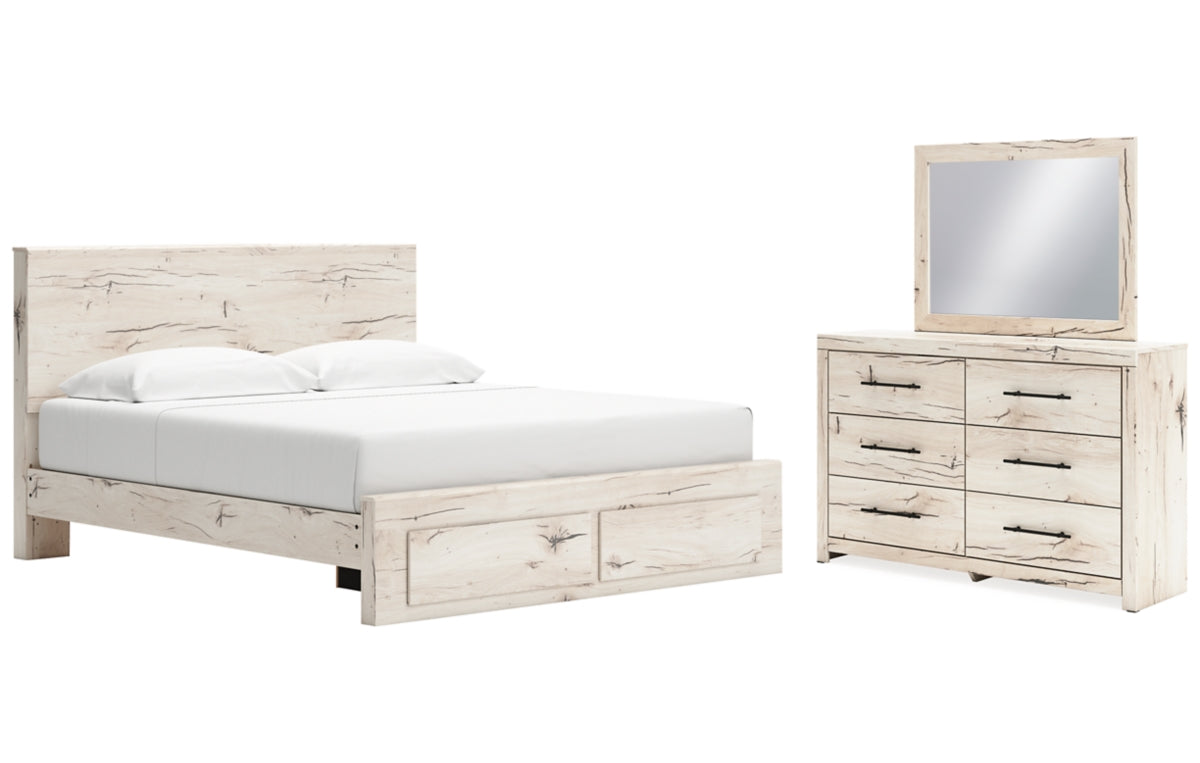 Lawroy King Panel Storage Bed with Mirrored Dresser
